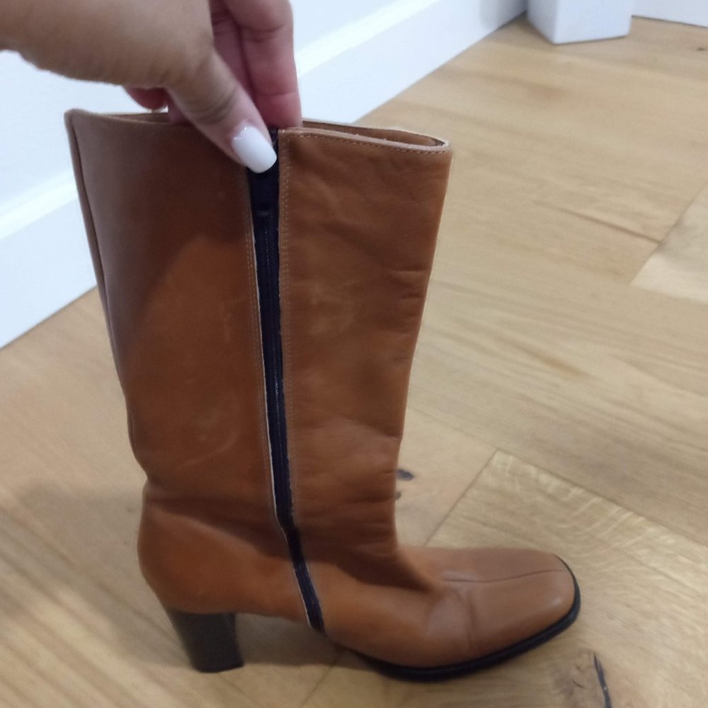 J Crew mid height. tan. block heel boots. Women's size 6.